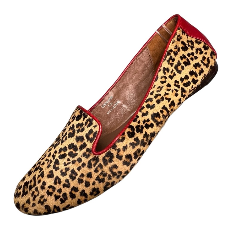 Donald J Pliner Denda Leather Leopard Print Loafers Flats Womens 7.5 Red Accents